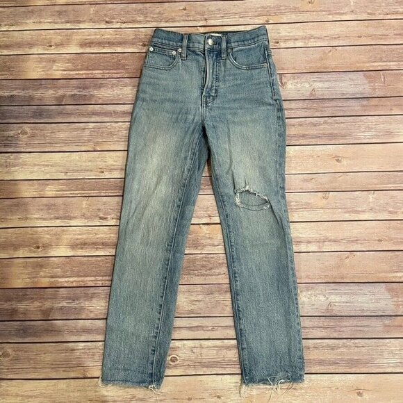 Madewell Perfect Vintage Crop Jeans Rosabelle AJ190 Light Wash Knee Hole - Picture 2 of 11